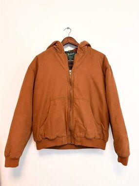 WOOLRICH GREEN LABEL COLLECTION Men’s Large Brown Canvas Zip Work Jacket Hoodie